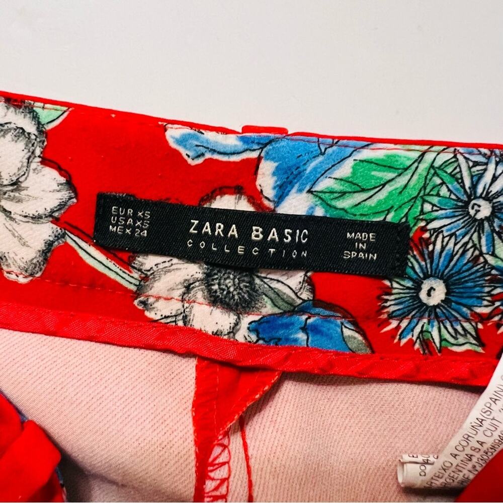 Zara Red Floral Hi arise Crop Pants Size XS Red - Picture 8 of 12